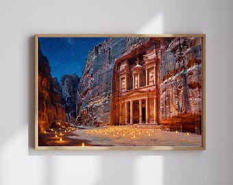 Petra Jordan Wall Art - Decorazioni da viaggio a lume di candela - Pittura a olio delle meraviglie del mondo