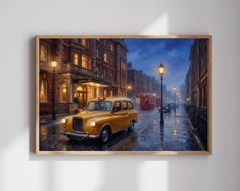 Decorazione murale con taxi di Londra - Decorazione con paesaggio urbano britannico - Regalo di viaggio nel Regno Unito - Stile dipinto a olio