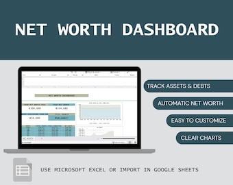 Dashboard del patrimonio netto in Excel / Tracker delle finanze personali / Foglio di calcolo per la gestione patrimoniale e delle attività