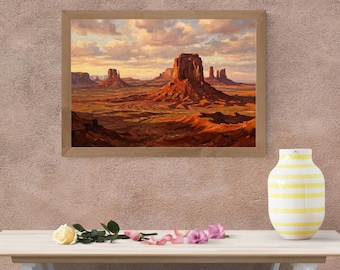 Monument Valley Wall Art - Poster del West americano - Paesaggio dell'Arizona e dello Utah - Dipinto ad olio al tramonto