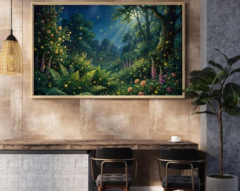 Decorazione murale Firefly Forest - Decorazione magica per la cameretta dei bambini - Poster con natura stravagante - Dipinto di fiabe
