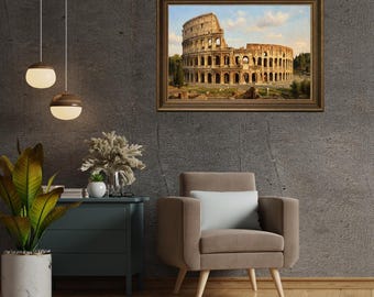 Colosseo Roma Wall Art - Poster di architettura antica - Decorazione della storia romana - Stile pittura a olio