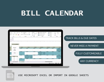 Foglio di calcolo del calendario delle fatture / Monitoraggio mensile delle fatture in Excel / Organizzatore di spese e pagamenti