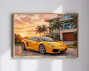 Lamborghini Gallardo Wall Art - Poster di auto sportiva gialla - Decorazioni di lusso a Miami - Regalo per gli amanti delle auto