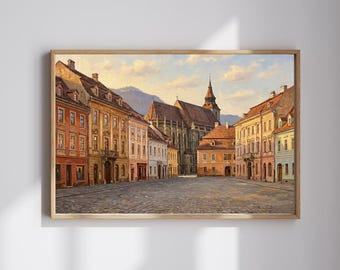 Stampa della Chiesa Nera di Brasov – Architettura della città vecchia della Romania (download digitale)