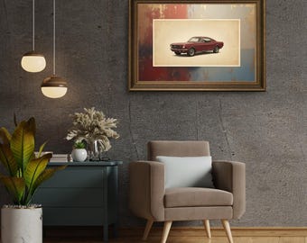 Stampa vintage di Ford Mustang rossa / Arte di muscle car retrò (download digitale)