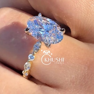 3 CT ovale diamanten verlovingsring, Marquise en ronde alternatieve effenen band, in het lab gekweekte trouwring, 14K massief gouden diamanten ring, cadeau voor haar