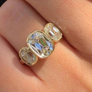 3 CT Cushion Cut Moissanite Three Stone Engagement Ring 925 Sterling Silver Gold Ring Three Stone Ring, Trilogy Ring, Promise Ring for her