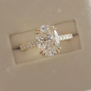 3 CT Oval Lab Diamond Engagement Ring Lab Grown Pave Eternity Solitaire Ring Double Prong Wedding Ring Proposal Solid Gold Ring IGI Diamond