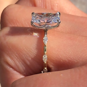 3 CT Radiant Cut Lab Grown VVS1 Clarity IGI Certified Solitaire Engagement Ring 14k Solid Gold Side Marquise Cut Diamond ring Promise Ring