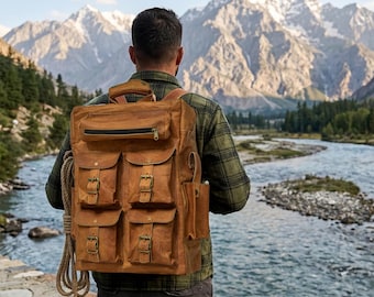 Handmade Goat Leather Backpack - Vintage 15 inch Laptop Rucksack - Brown Leather Travel Bag for Men & Women - Personalized Gift