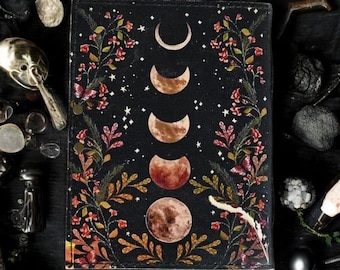 Moon Phase Leather Journal with Deckle Edge Paper - Triple Moon Goddess Grimoire - 400 Pages Handmade Witchcraft Spell Book