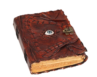 Gothic Eye Witch Journal, Handmade Leather Grimoire Spell Book, Book of Shadows, Spooky Horror Notebook with Lock, Halloween Gift