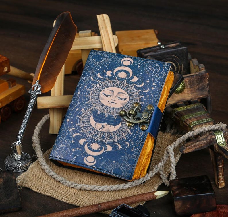 Sun and Moon Leather Journal - 400 Pages Handmade Deckle Edge Paper ...