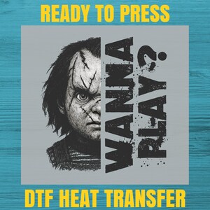 Creepy Halloween Doll Face DTF Transfer for Horror Fans Iron-On Sweatshirt Spooky Apparel Ready to Press