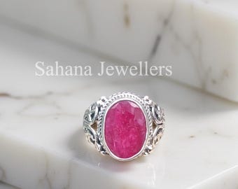 Natural Raw Ruby 925 Sterling Silver Rings, 7 Carat Stone, Raw Emerald Stone Rings, Ruby Delicate Ring, Emerald Unisex Rings, Dainty Ring