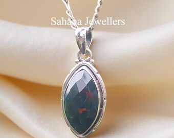 Natural Bloodstone Pendant, 925 Sterling Silver Pendant, Bloodstone Dangles Pendant, Bloodstone cabochon Pendant, Bloodstone Jewellery, Gift