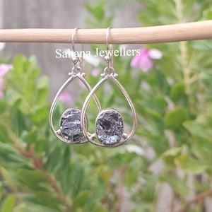 Shungite Drop Earrings: 925 Sterling Silver, Black Stone Jewelry