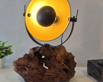 Table lamp made from an ancient oak root, handmade, unique piece, loft design