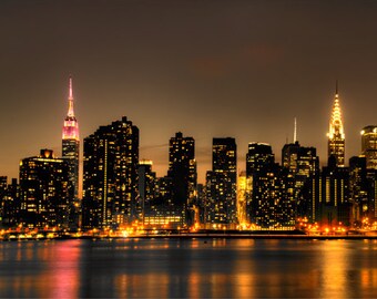 Skyline, NYC Art Print, Wall Art, Night Photography, New York photography, photo, print, New York Prints, Empire State, Chrysler, NYC art