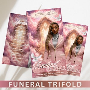 Pink Floral Funeral Trifold Program Template | Celebration of Life Memorial Brochure (Canva PDF) 6-Pages