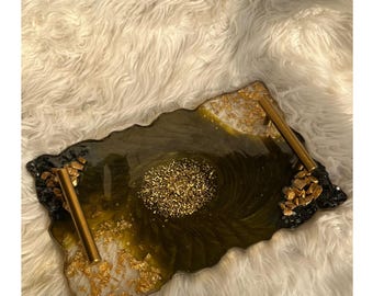 Customizable Resin Serving/Vanity Tray – Luxe Decor for Home or Gifts handmade geode design.