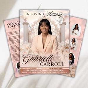 Pink Roses Funeral Program Template: 8-Page Memorial (Canva PDF)