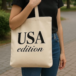 USA Tote Bag – Vintage Embroidered Cotton Shopper Bag, USA Edition Reusable Grocery Bag for Women & Men, Patriotic Gift