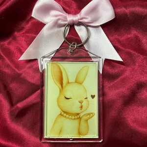 Coquette Keychain: Pink Bow, Bunny Rabbit Charm - Y2K Clutter Bag