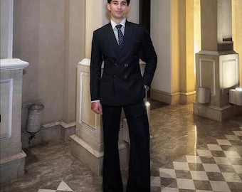 Luxury Men’s Black Double Breasted Suit – Sharp, Classic & Elegant. Premium Tailored Look. Wedding and Formal Wear.