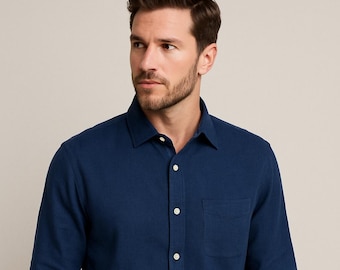 Men's Navy Blue Slim Fit Cotton Button Shirt - Etsy