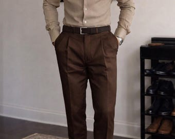 Men's Linen Blend Shirt & Formal Trousers | Slim Fit Office Outfit