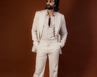 Men's Ivory Retro Suit | Wide-Leg Pants, Tailored Blazer