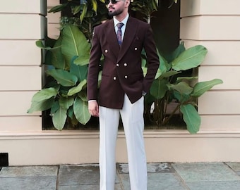 Vintage 80s PIERRE CARDIN Tan & Charcoal Wide Pinstripe Double