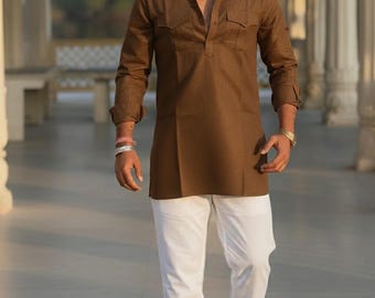 Men's Cotton Kurta-Style Top | Handmade Indian Tunic