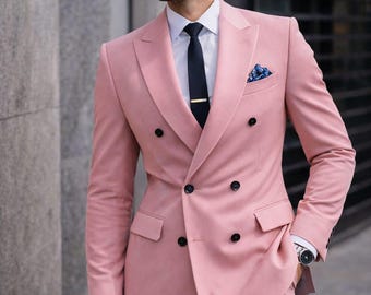 Men’s Pink Suit | Double Breasted Slim Fit Suit | Wedding Groom Suit | Formal Party Wear | Custom Size Suit for Men