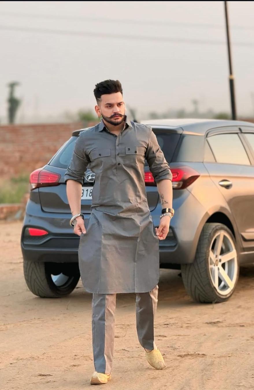 Men's Modern Slate Grey Cotton Pathani Kurta Pajama Set - Etsy Israel