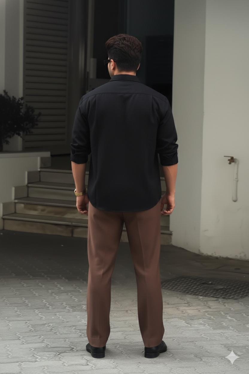 black dress shirt brown pants 19 Fabulous, Rule-Breaking Brown Shoes With Black Pants Outfits