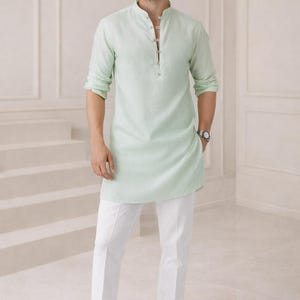 Set pigiama Kurta in cotone verde menta da uomo / Abbigliamento festivo per matrimoni indiani