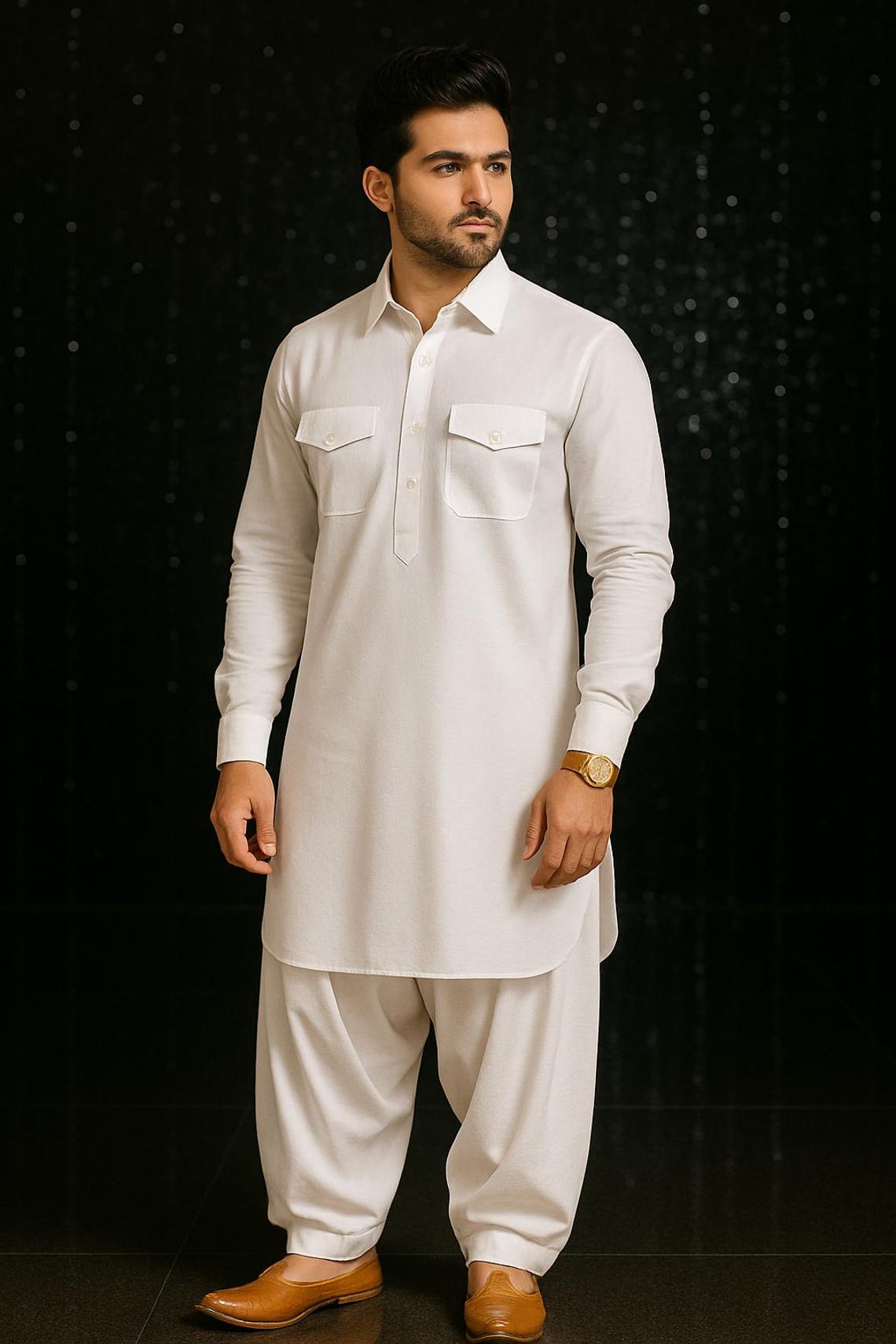 Pathani White Color White Cotton Blend Pathani Shalwar Kameez Set: Rajasthani Ethnic Wear ...