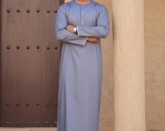 Men’s Gray Colour Cotton Blend Jubba Thobe - Islamic Arab Wear