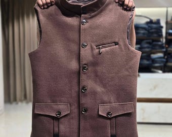 Chaleco Nehru de terciopelo para hombre / Chaleco formal de invierno