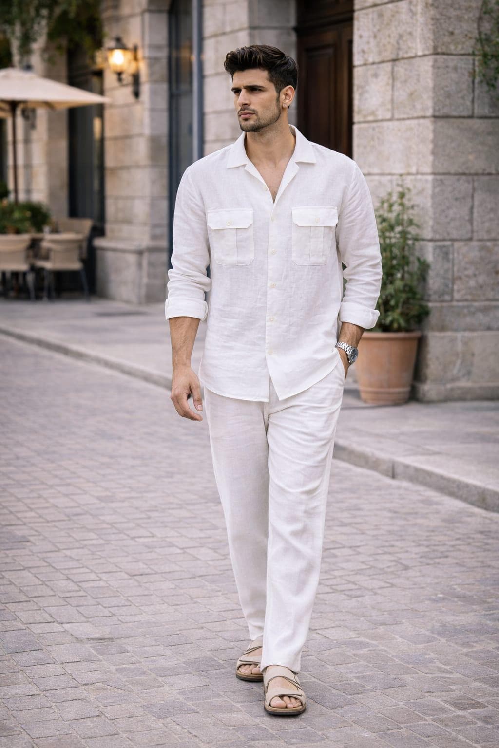 Men's White Linen Shirt and Trouser Set