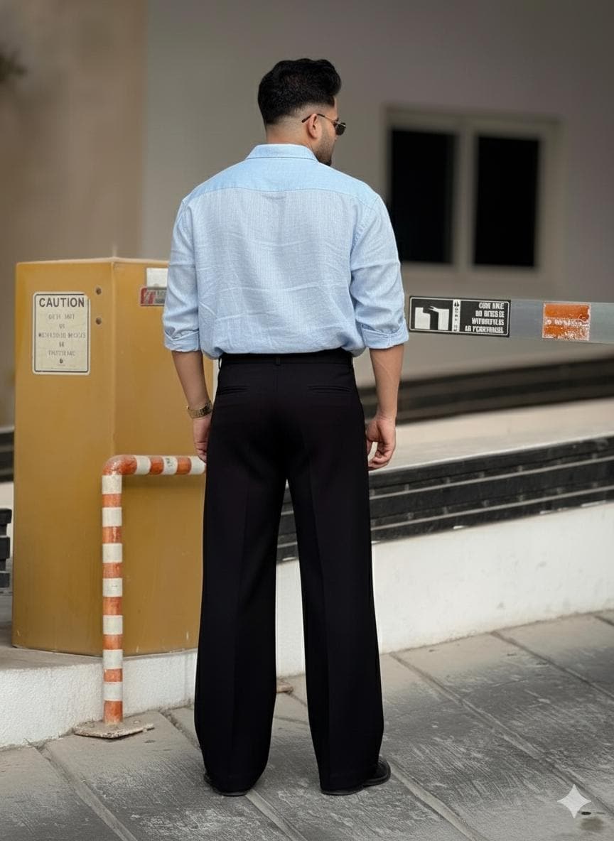 Men's Linen Shirt and Black Trousers Set - Slim Fit