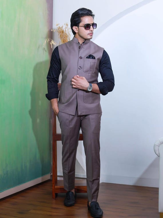 Men's Light Purple Nehru Jacket With Black Shirt Set | Formal Wedding Outfit  - Etsy New Zealand