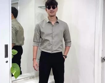 Men's Slim Fit Shirt and Trouser Set | Gray and Black Office Outfit