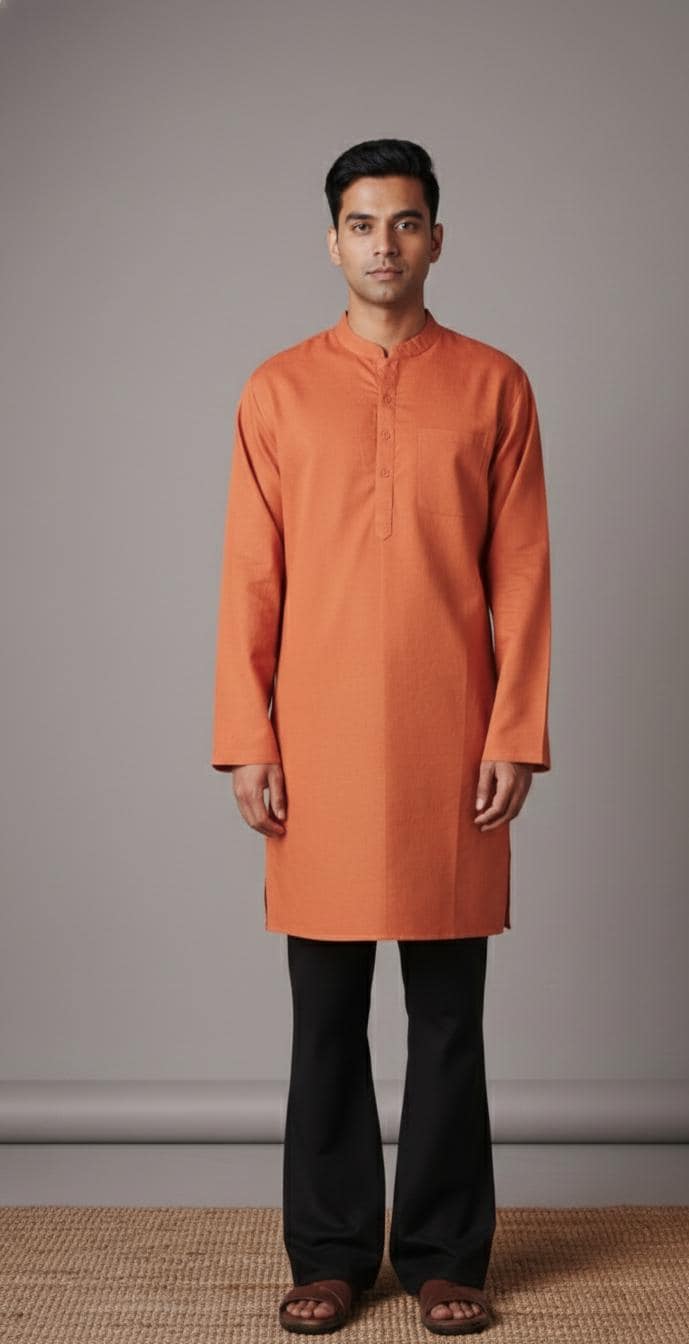 Handmade Rust Orange Cotton Kurta | Men's Indian Ethnic Wear - Etsy