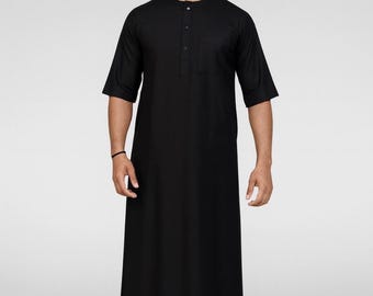 Men's Black Jubba | Arabic Thobe with Black Piping