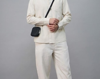 Men's Cream Linen Shirt & Trouser Set | Minimalist Summer Outfit