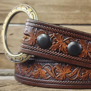 1 1/2 inch, Ivy Design Leather Ring Belt, Medieval, Renaissance, SCA, Fantasy
